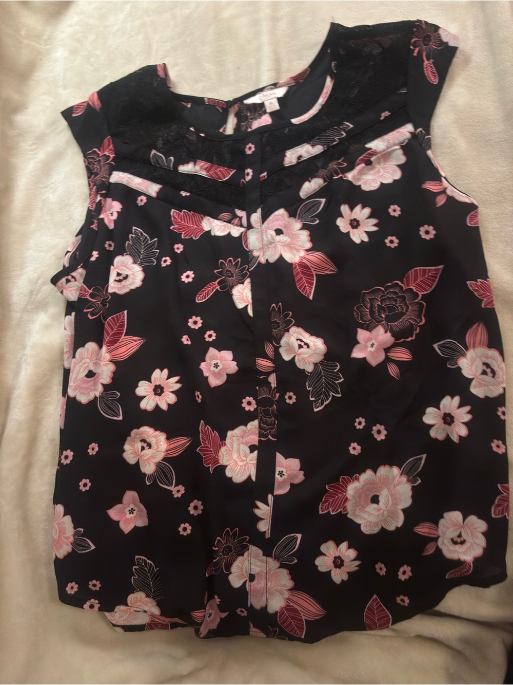 Candie's Black Sleeveless Floral Lace Yoke Tank Top